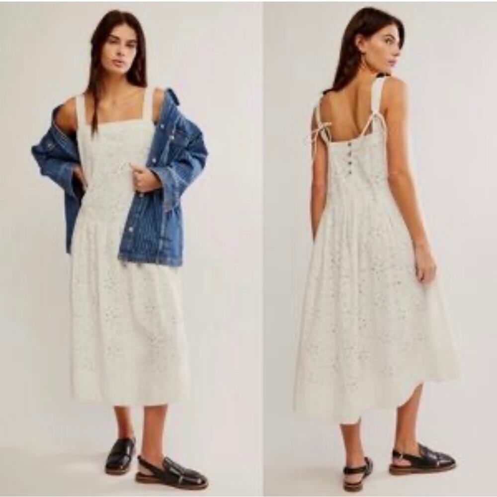 Free People Primavera White Eyelet Midi Dress - Small (New)